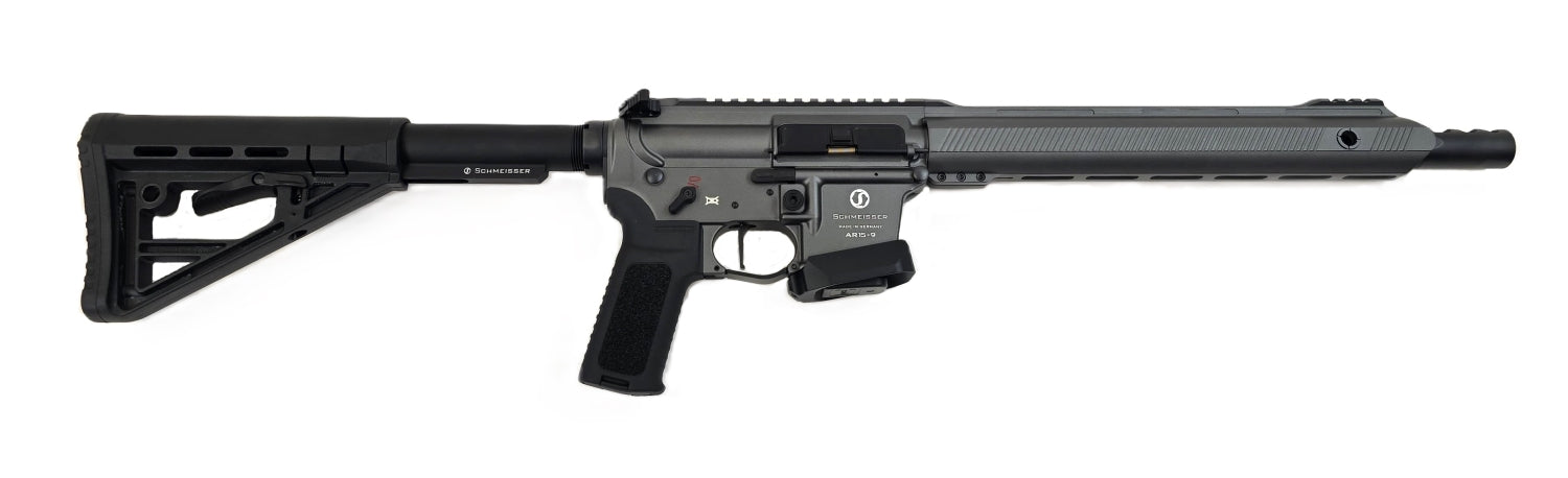 Schmeisser Gewehrlauf, Nahaufnahme, schwarz.