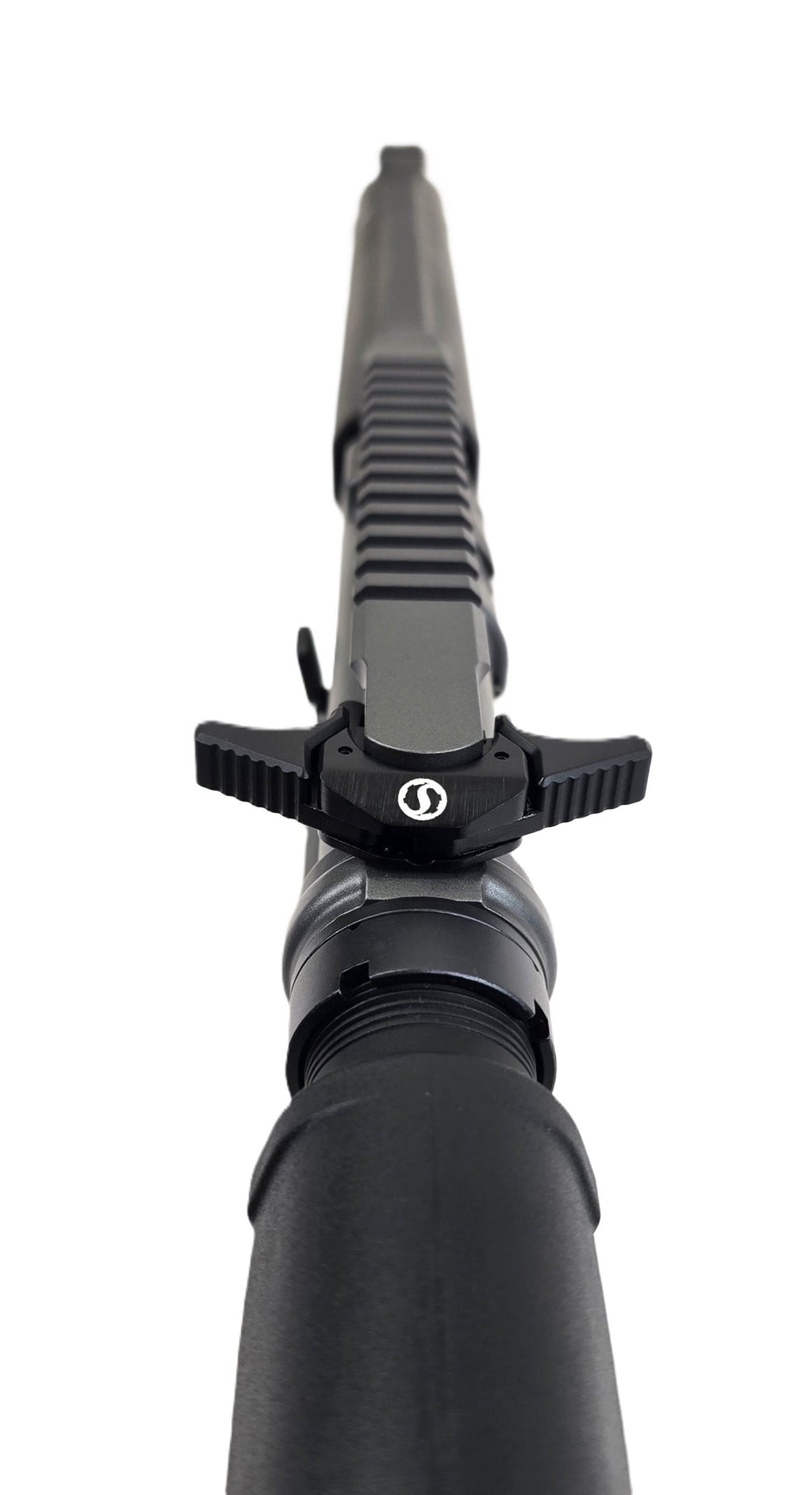 Schmeisser Gewehrlauf, Nahaufnahme, schwarz.