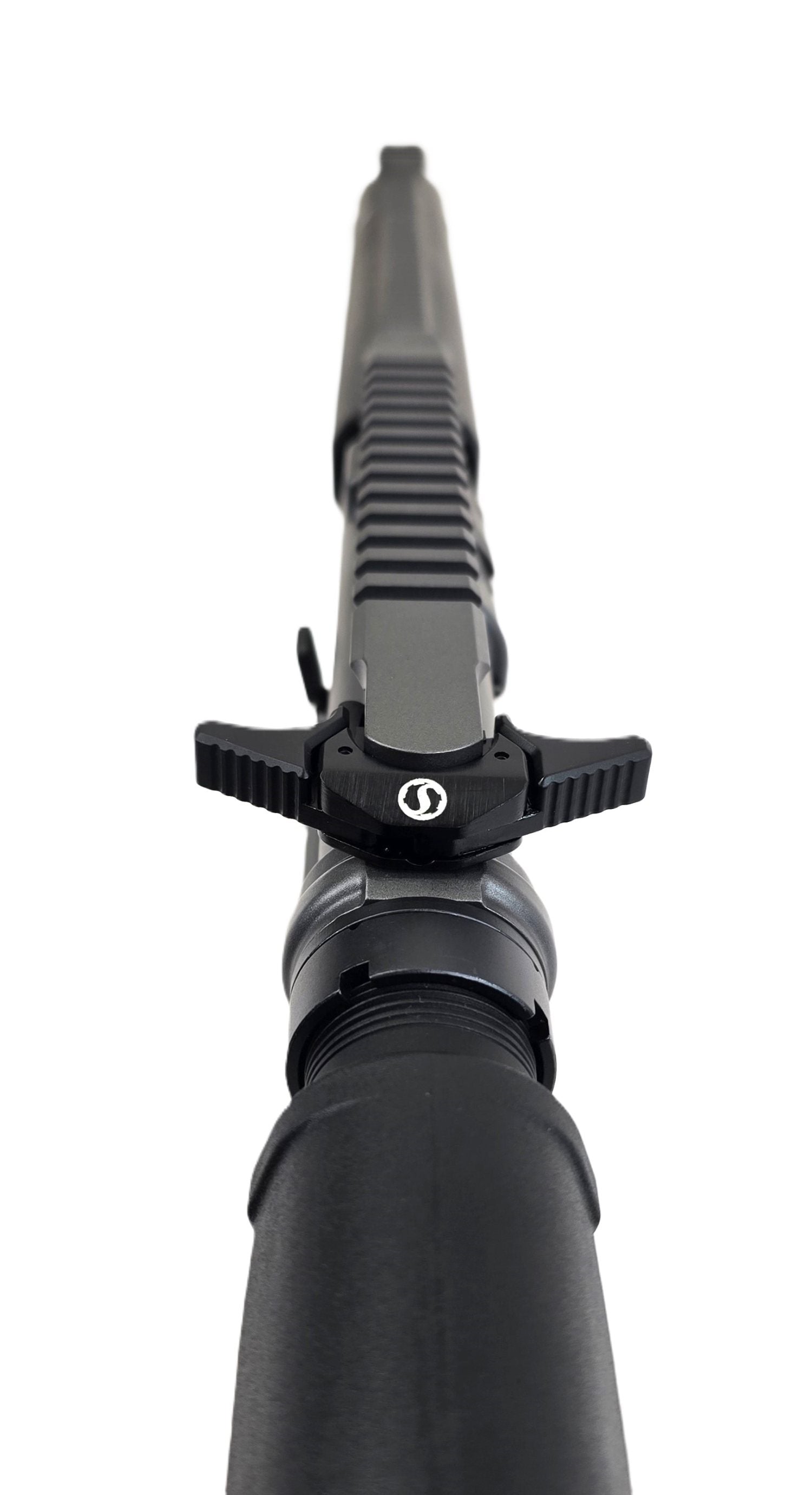 Schmeisser Gewehrlauf, Nahaufnahme, schwarz.