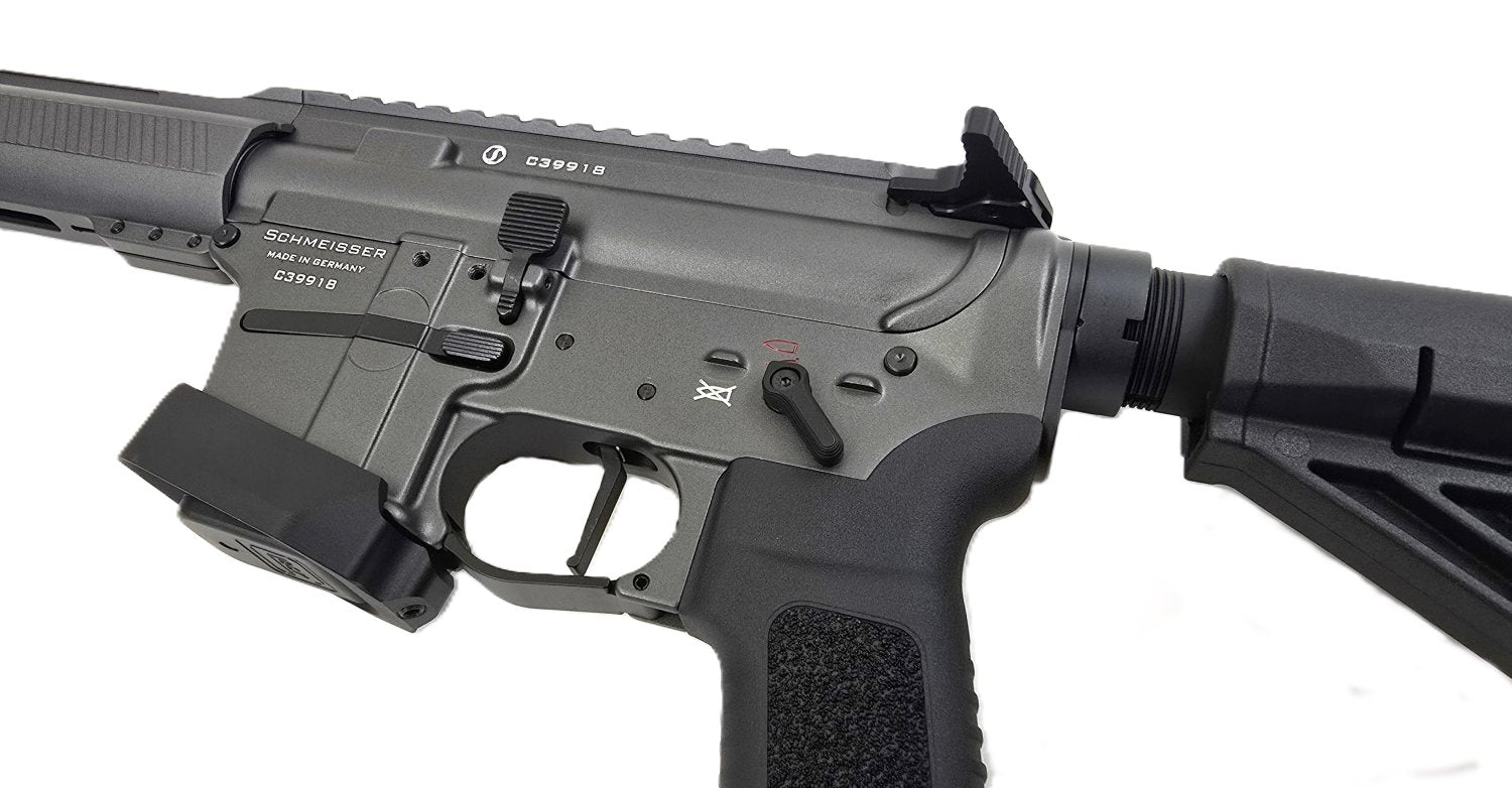 Schmeisser Gewehrlauf, Nahaufnahme, schwarz.