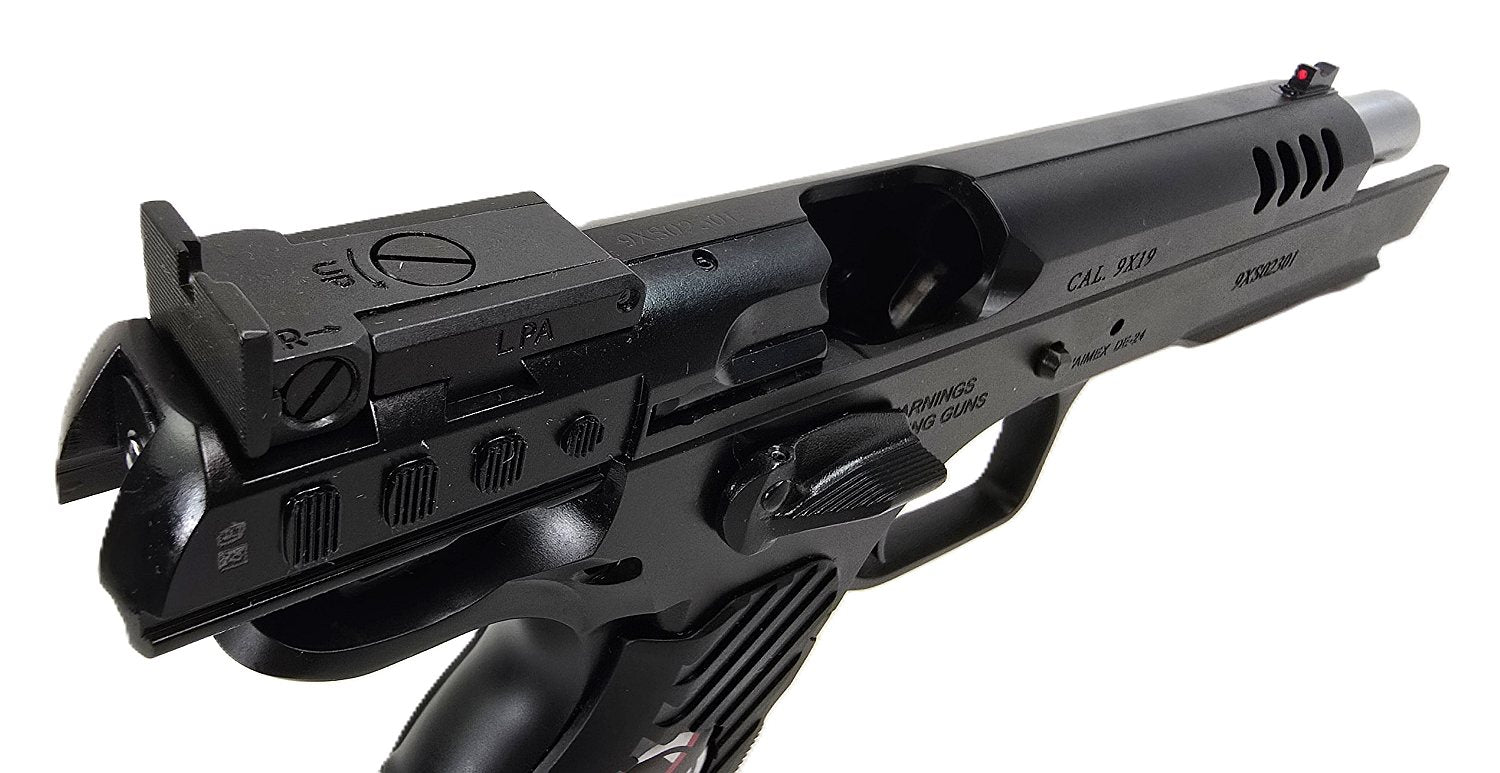 Tanfoglio Pistole, schwarz, seitlich.