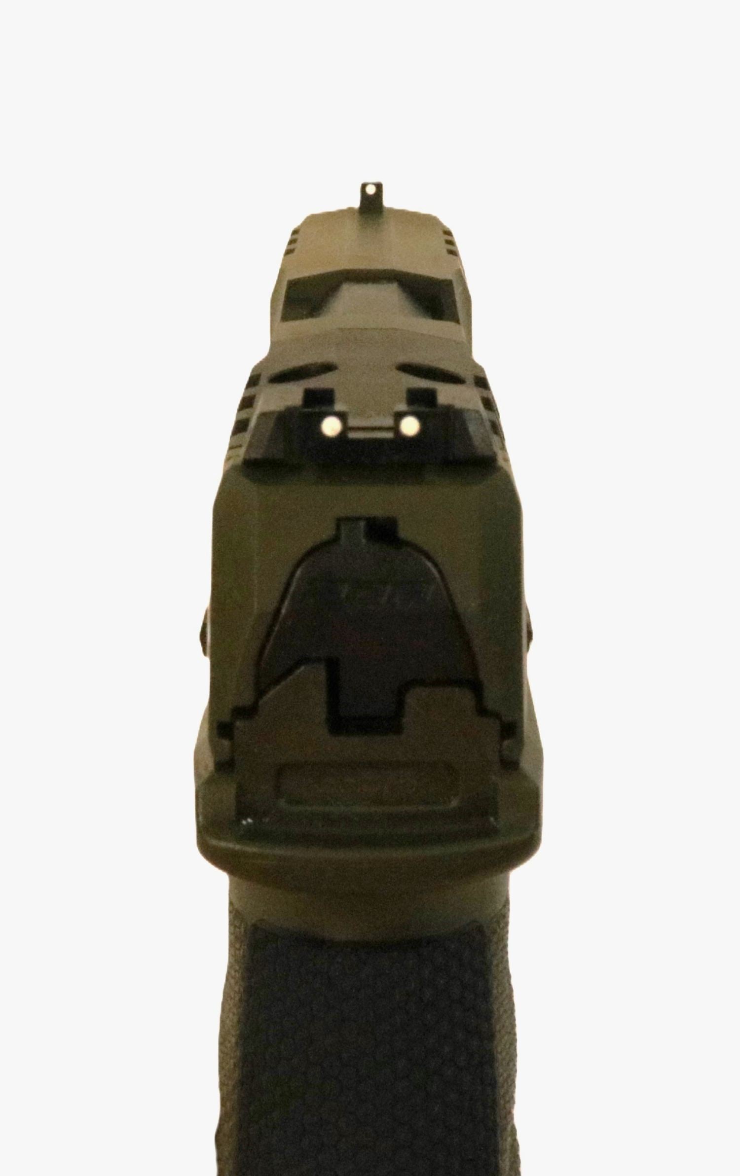 Grüne Walther Pistole von hinten fotografiert