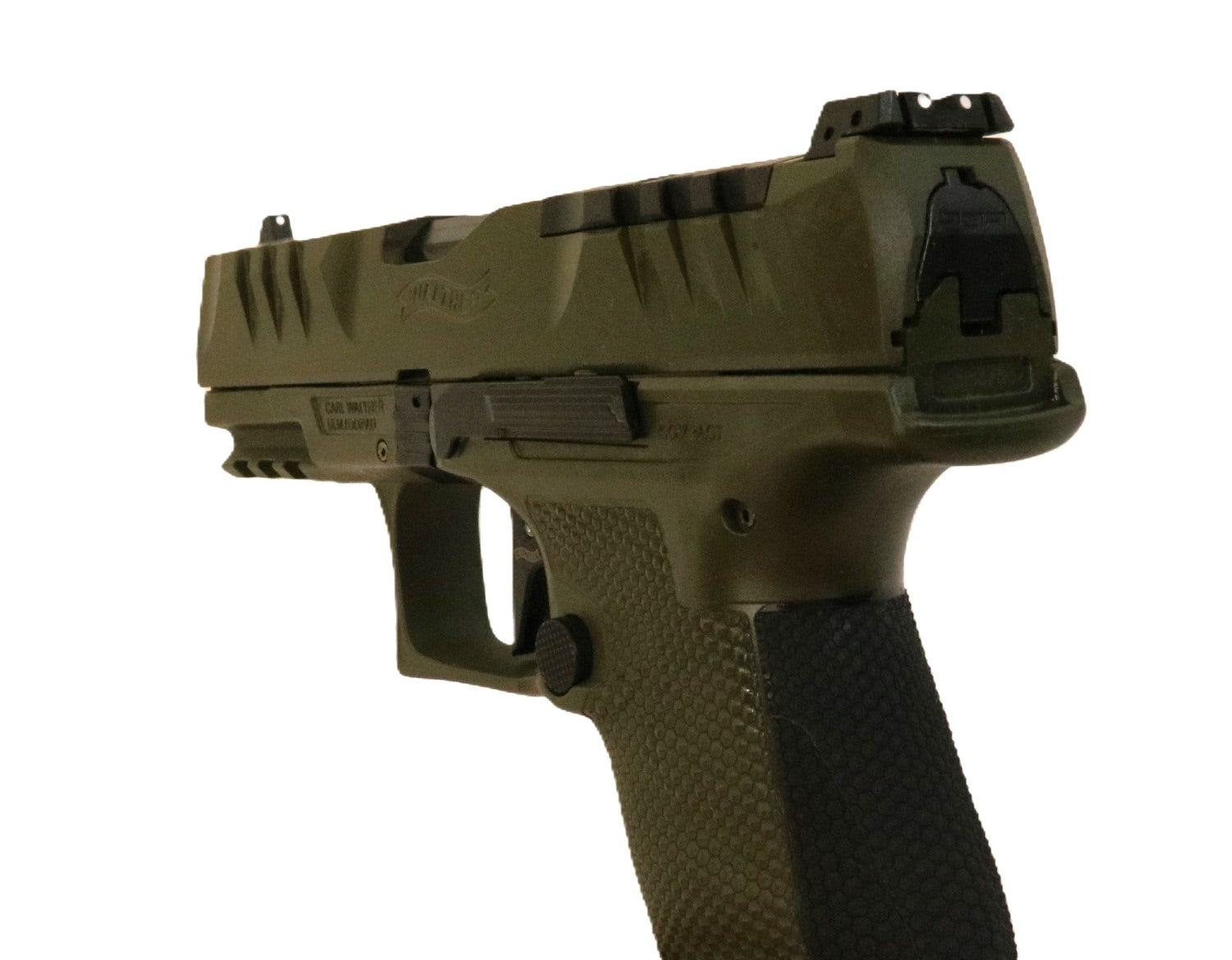 Pistole in Olivgrün, Modell Walther PDP.