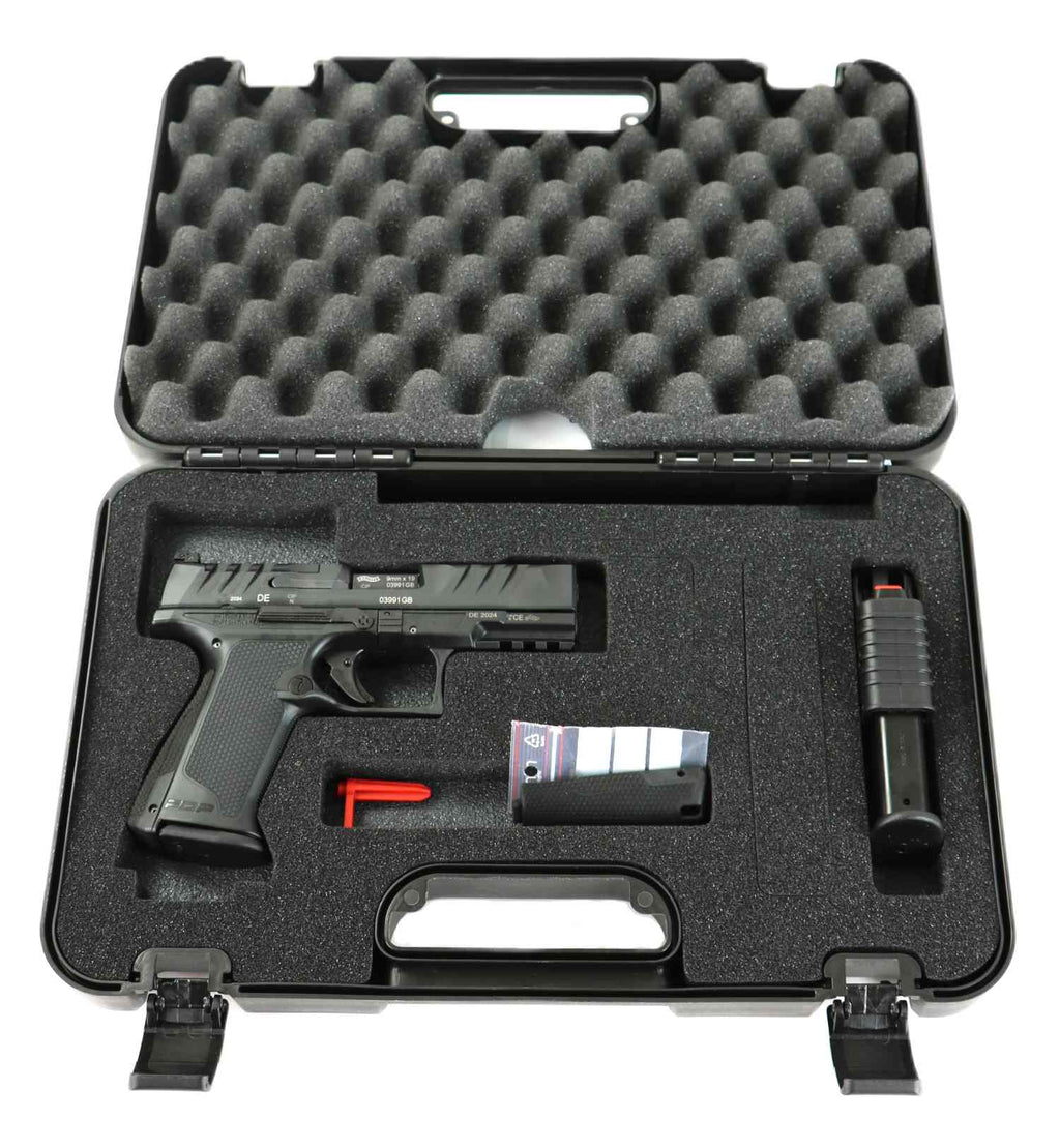 Walther Pistole, schwarz, seitlich.