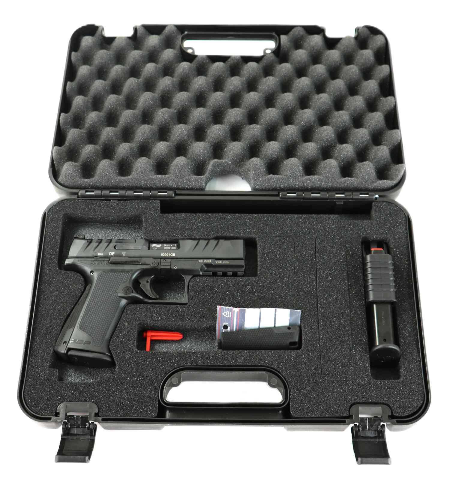 Walther Pistole, schwarz, seitlich.