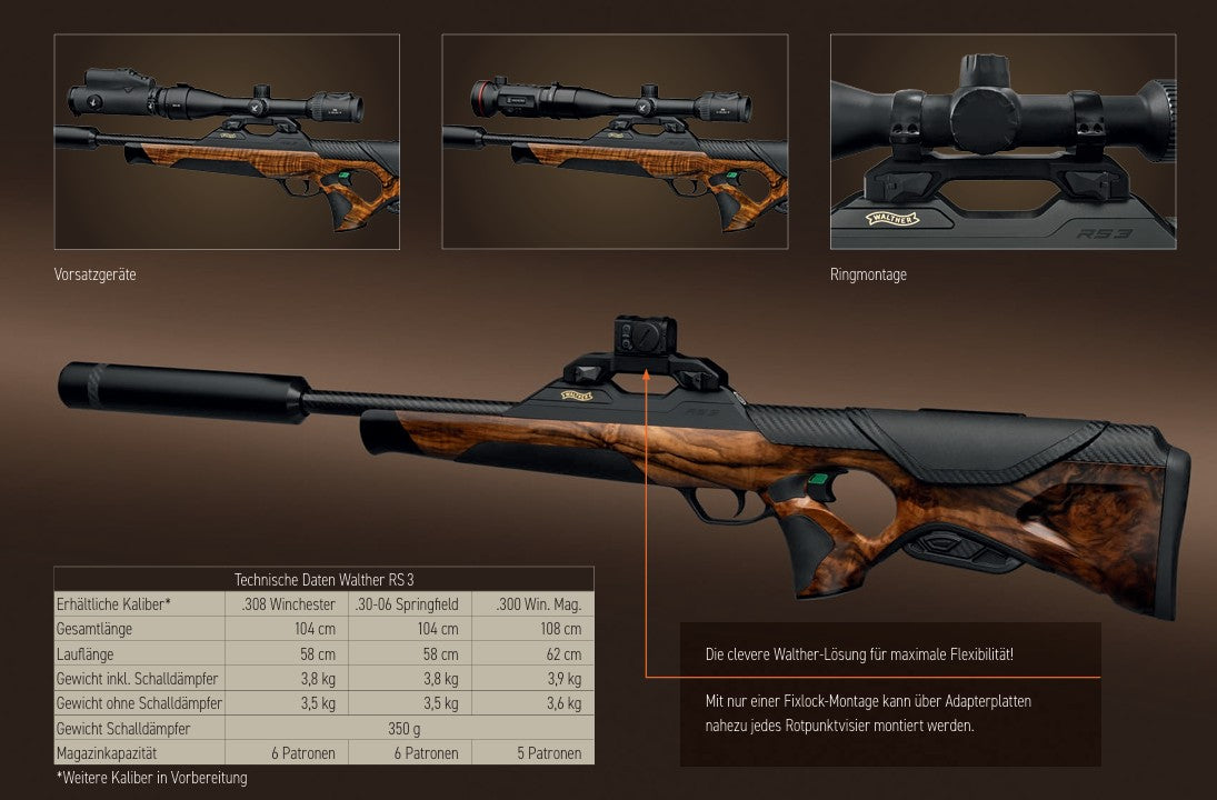 Walther RS-3 Jagdrepetierbüchse  Kal. 308 Win Holz Heritage Sevenstar inkl. Schalldämpfer